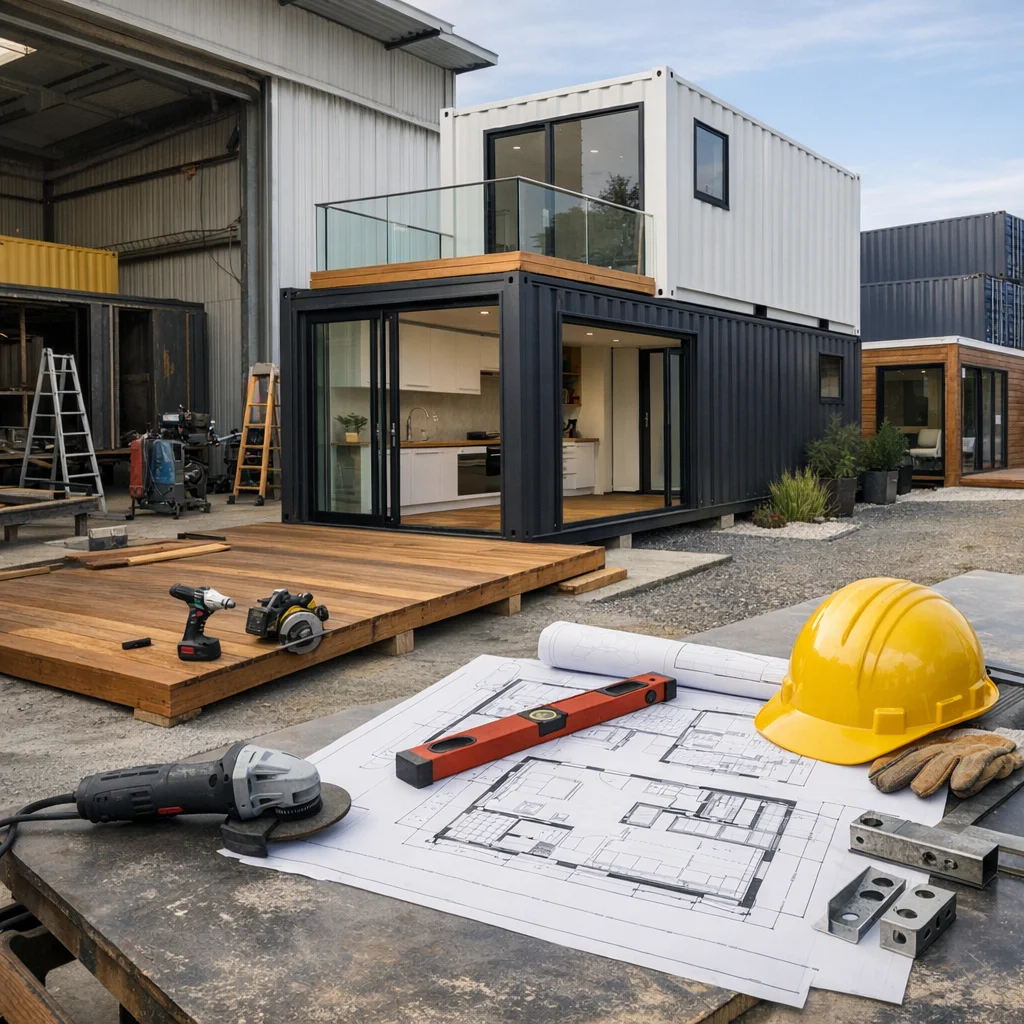 L'équipe GW Containers Houses sur un chantier de maison container à Calais